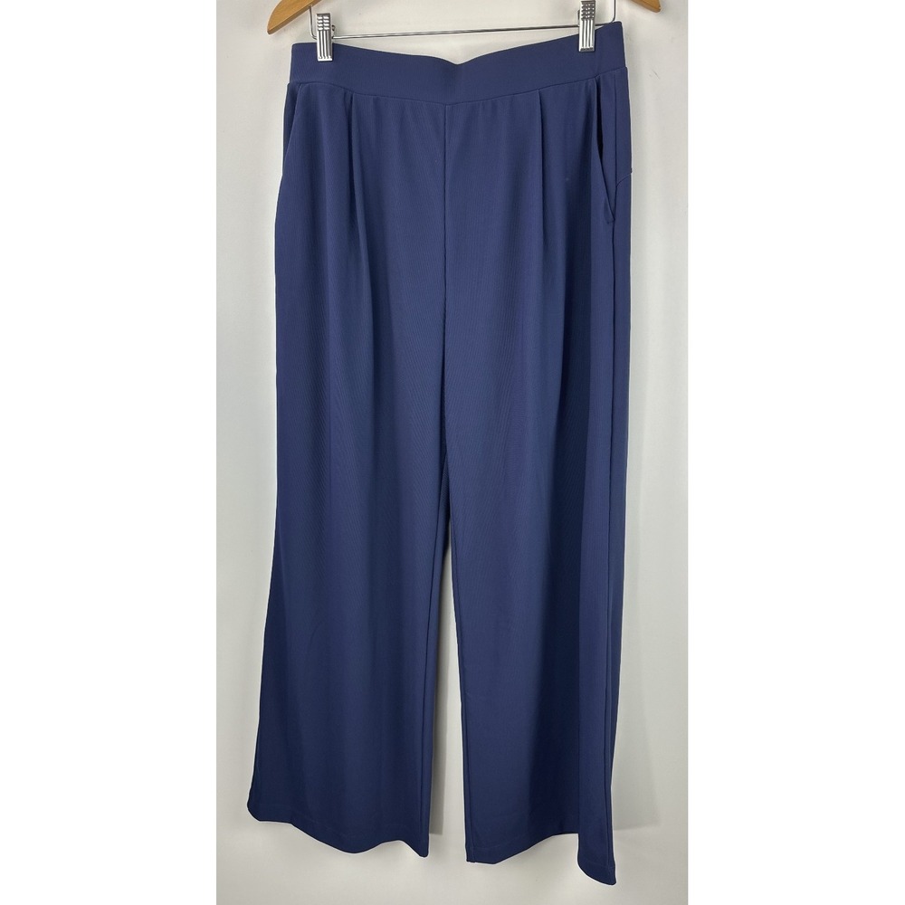 Halara Flex High Waisted Wide Leg Pants Micro Waffle Blue Womens LP Large Petite - Picture 13 of 14